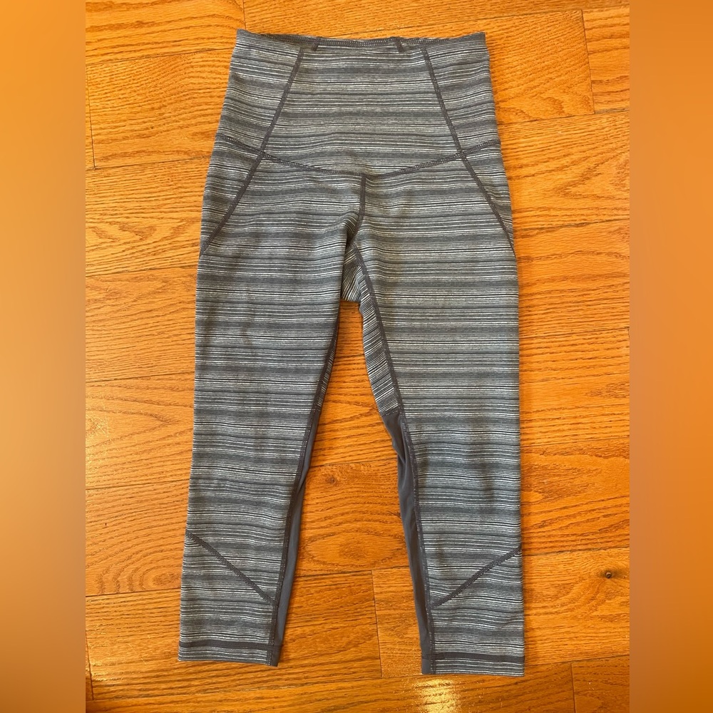 Zella High Waist Cropped Leggings XS/TP Gray Striped Mesh Panels